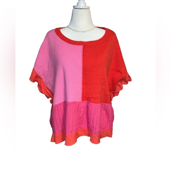 DAVI & DANI Two-Tone Knit Short Sleeve Pullover Size L - Picture 1 of 4